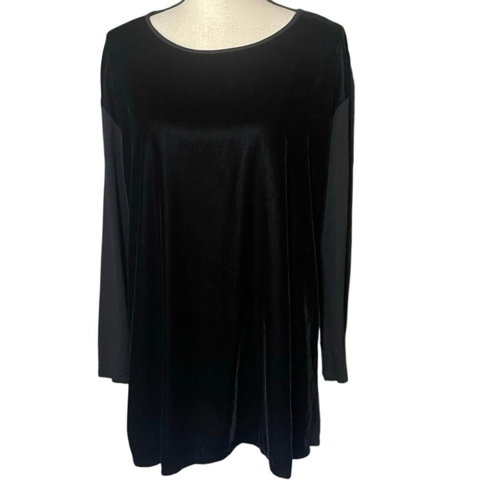 J. Jill Wearever Velvet Mixed Media Tunic SZ M Black Asymmetrical Hem Lagenlook